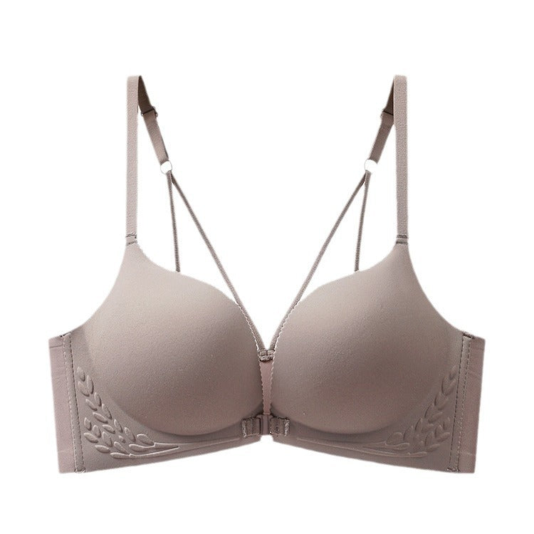 Coffee seamless front closure push up bra with elegant back detail
