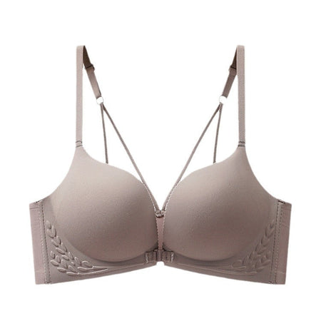 Coffee seamless front closure push up bra with elegant back detail