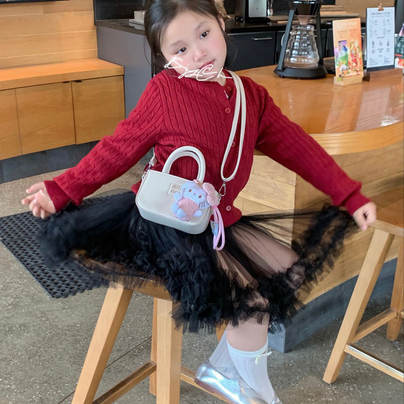 Children’s Korean Style Vintage Letter Crossbody Handbag
