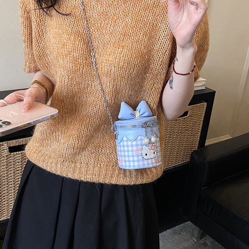 Children’s Cartoon Cat Embroidered Bucket Crossbody Bag for Kids