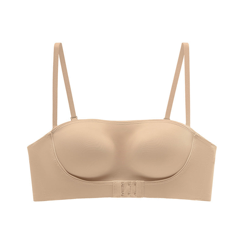 Coffee seamless invisible strapless push up bra with non slip grip