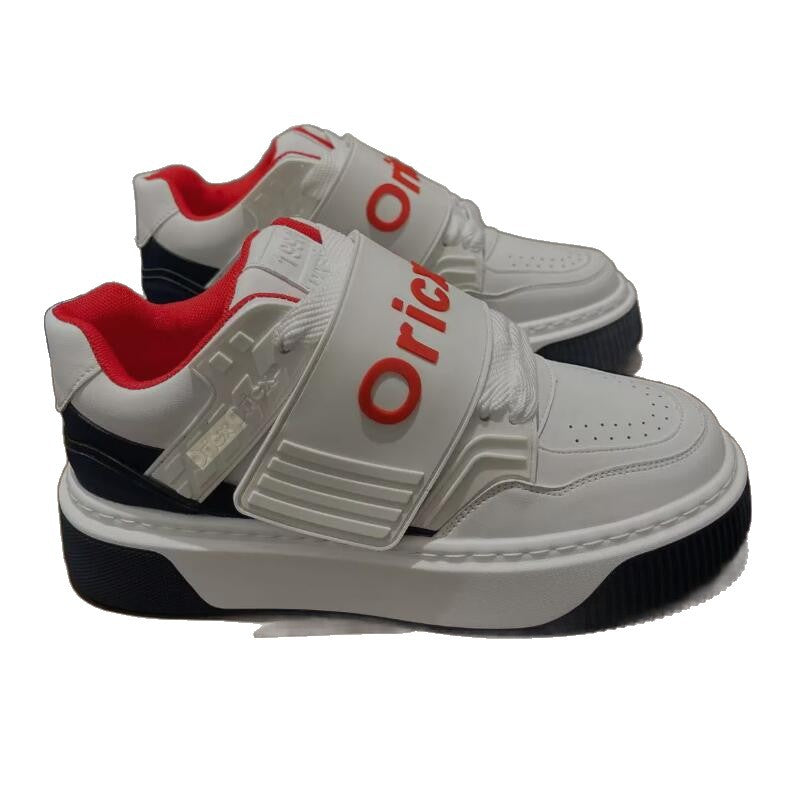 Unisex Thick-Soled Velcro Low-Top White Casual Sneakers