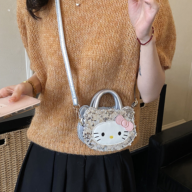 Children’s Sequined Cat Mini Messenger Handbag for Kids