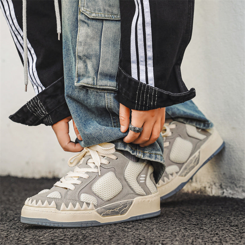 Unisex Korean Platform Low-Top Lace-Up Casual Sneakers