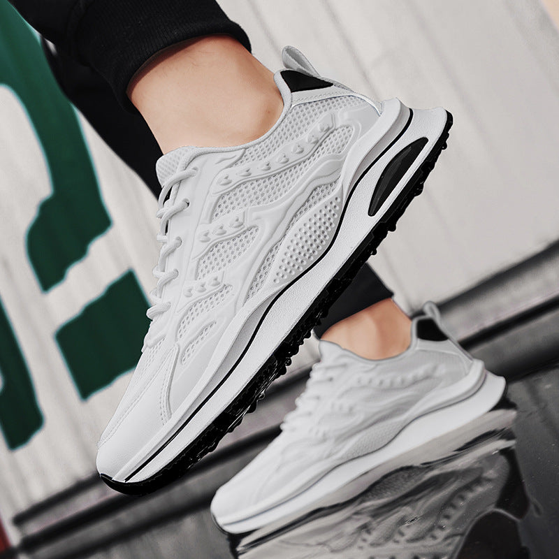 Men’s Mesh Breathable Thick-Soled White Casual Sneakers