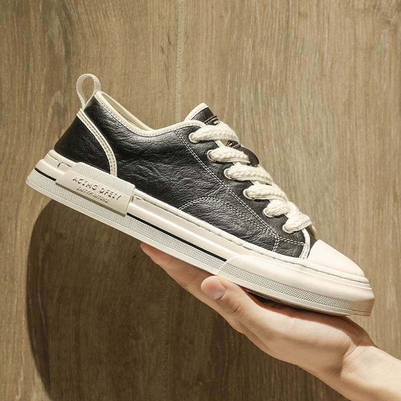 Men’s Leather Low-Top White Casual Sneakers for Students