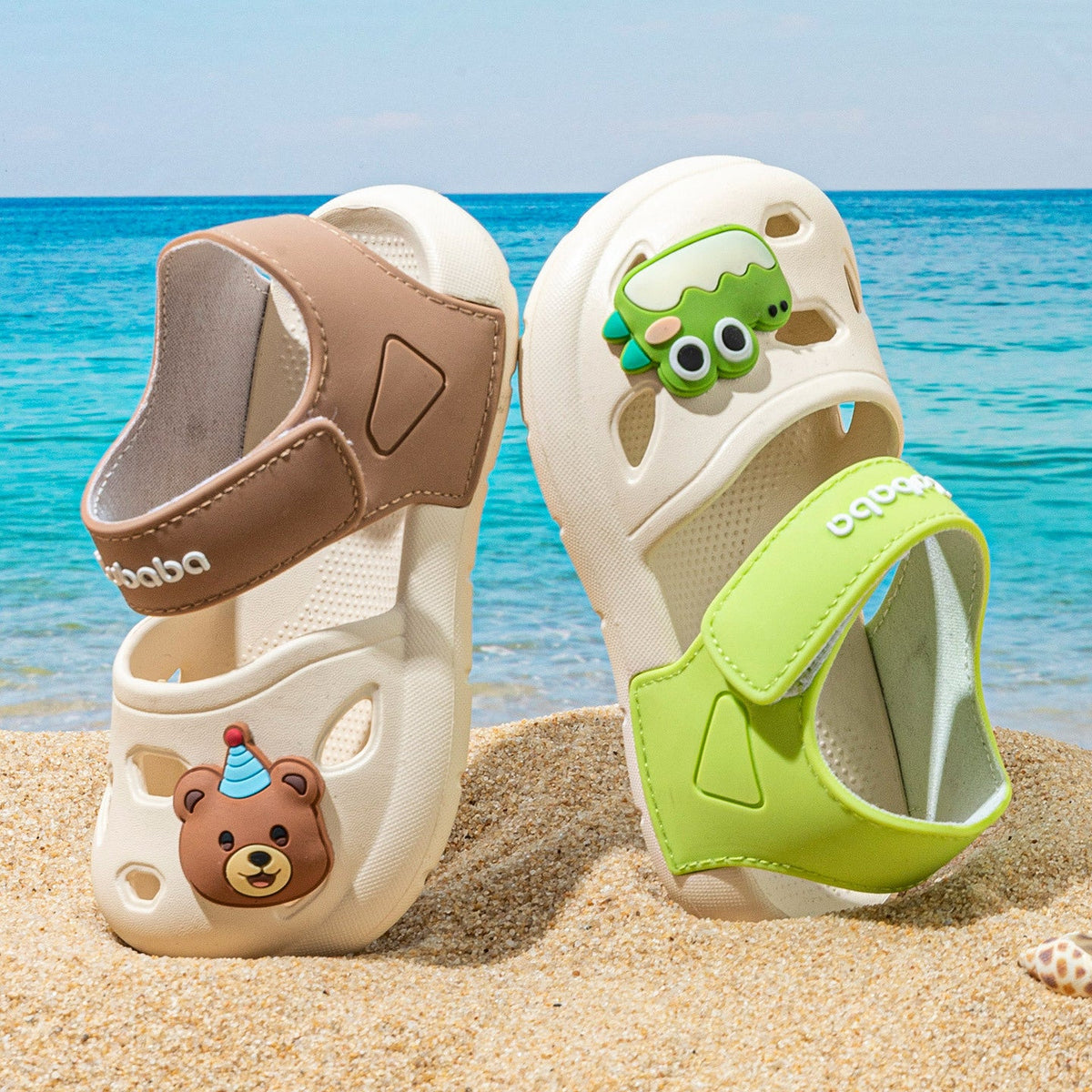 Khaki girls summer sandals with comfortable and breathable design for outdoor wear