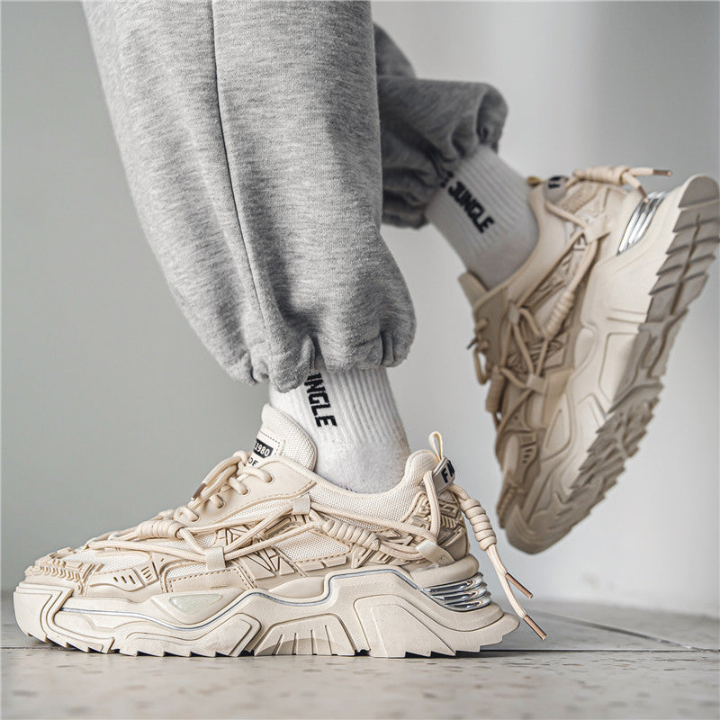 Men’s Solid Color Platform Lace-Up Casual Sneakers
