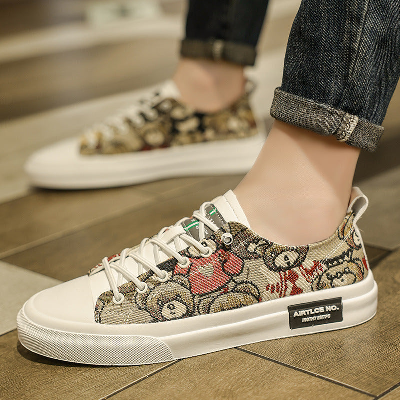 Men’s Cartoon Bear Low-Top Casual Board Sneakers