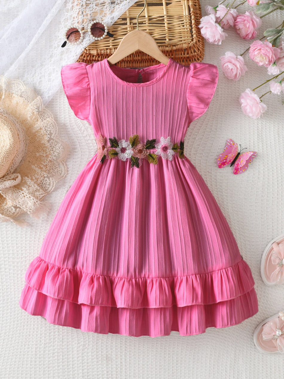 Children’s Floral Flutter Sleeve A-Line Princess Dress for Girls