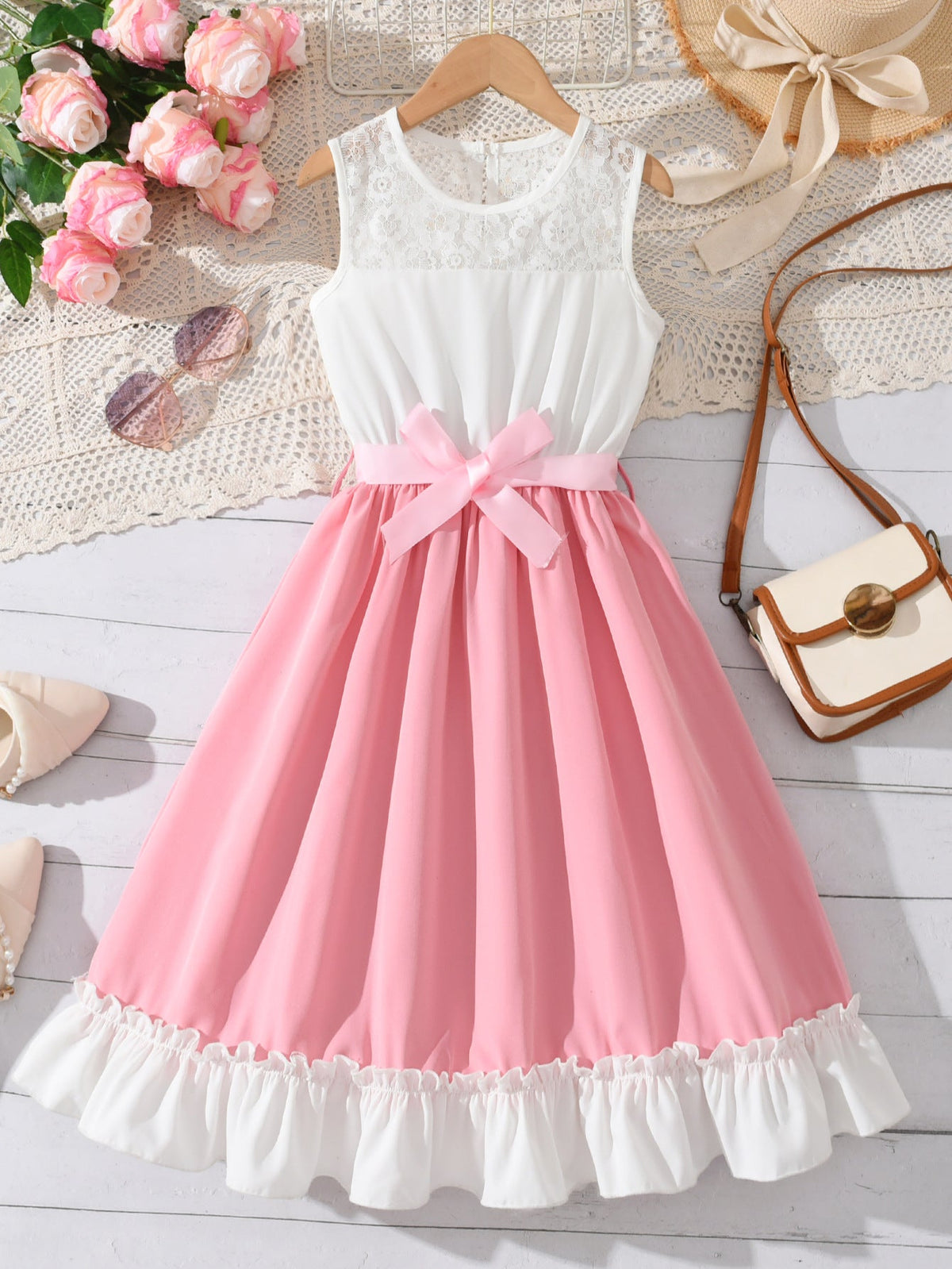 Girls tie-dye long princess beach dress with ink painting effect for summer