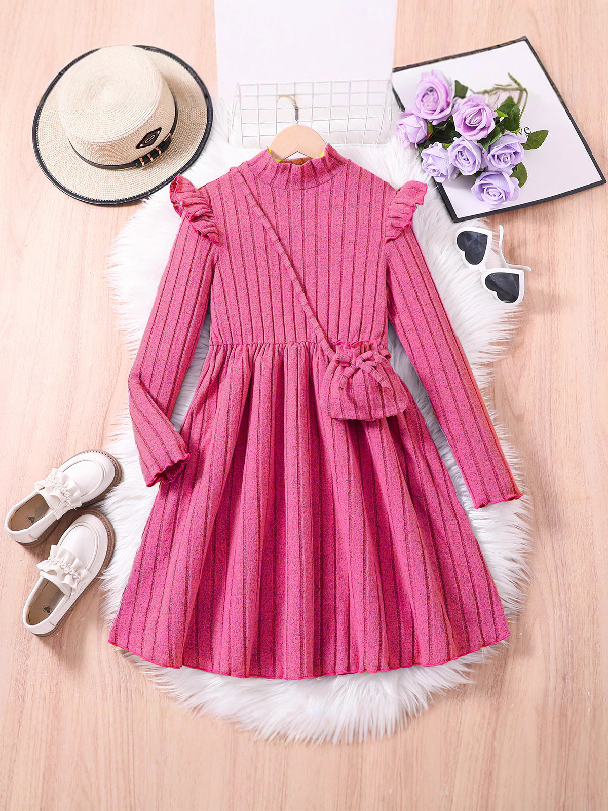 Pink girls princess summer dress for casual and seasonal wear