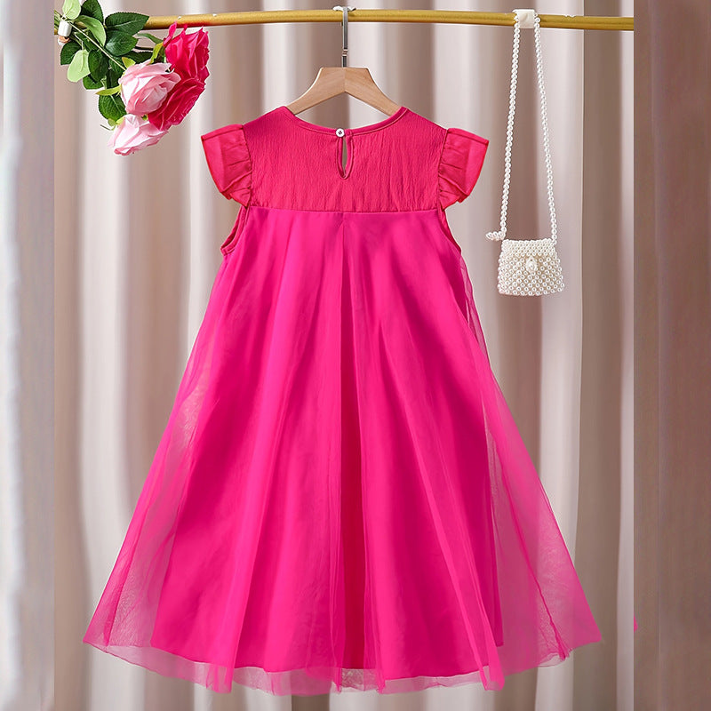 Children’s Pink Gauze Bow Sleeveless Princess Dress for Girls