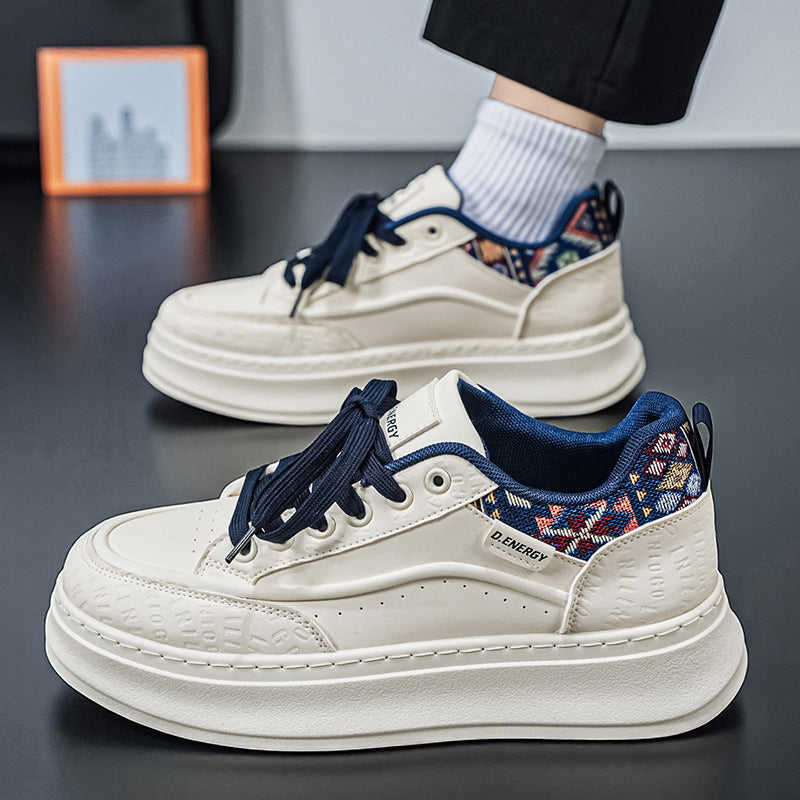 Men’s Korean Style Thick-Soled White Casual Sneakers