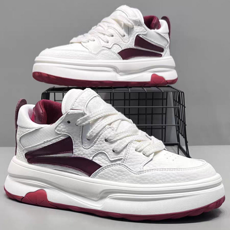 Men’s Thick-Soled Low-Top White Casual Sneakers