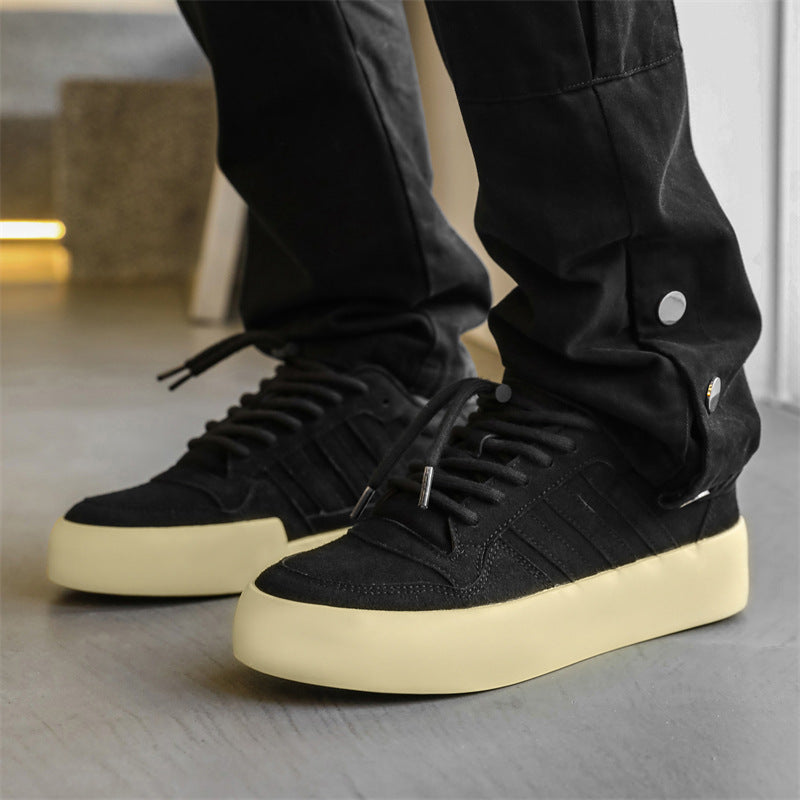 Men’s Korean Style Black Slip-On Thick-Soled Sneakers
