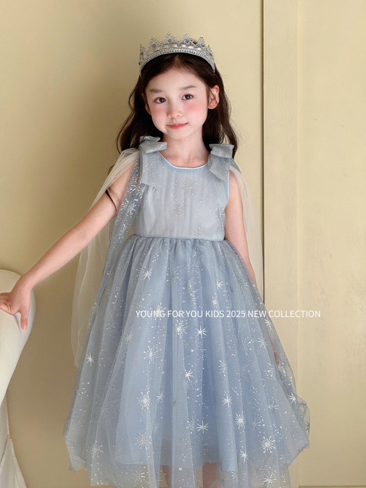 girls mesh princess summer dress with pink sunflower print and puffy skirt