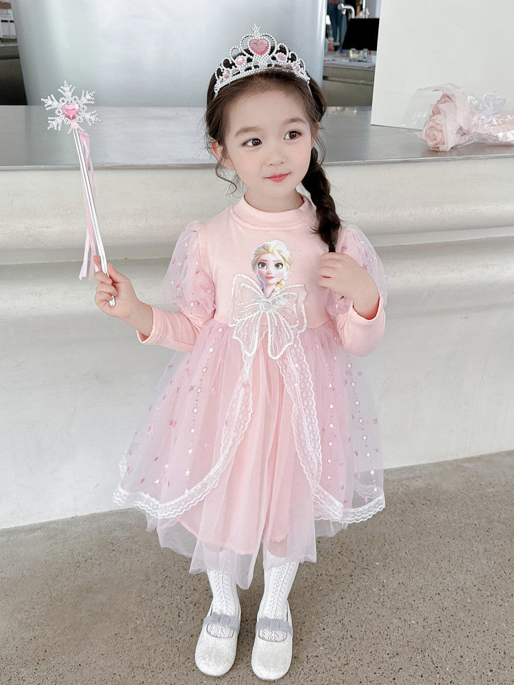 Pink girls Korean-style princess summer dress for casual and seasonal wear