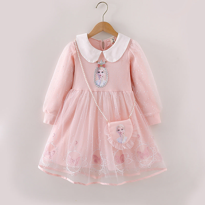 Girls Elsa Princess Long Sleeve Korean Style Birthday Dress