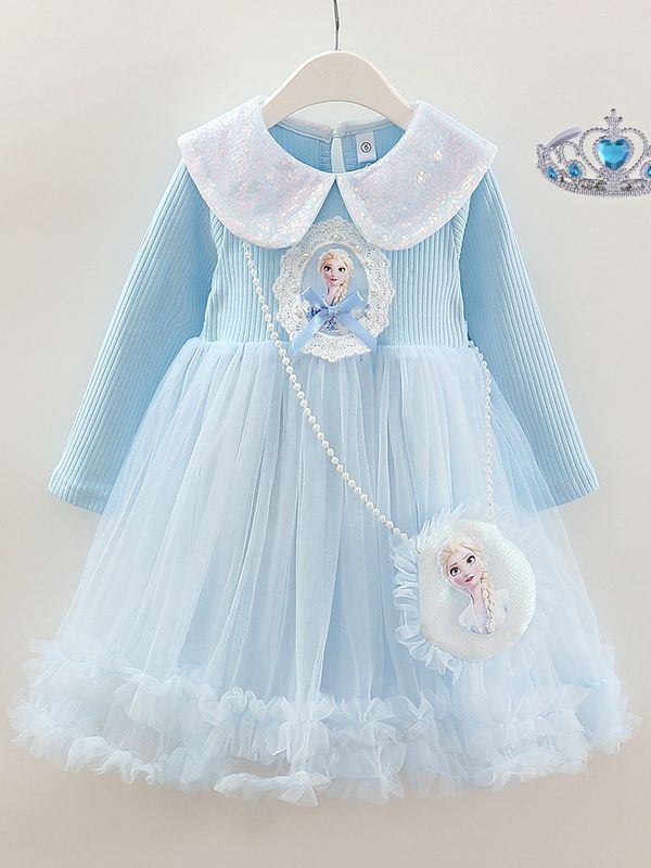 Girls tie-dye long princess beach dress with ink painting effect for summer