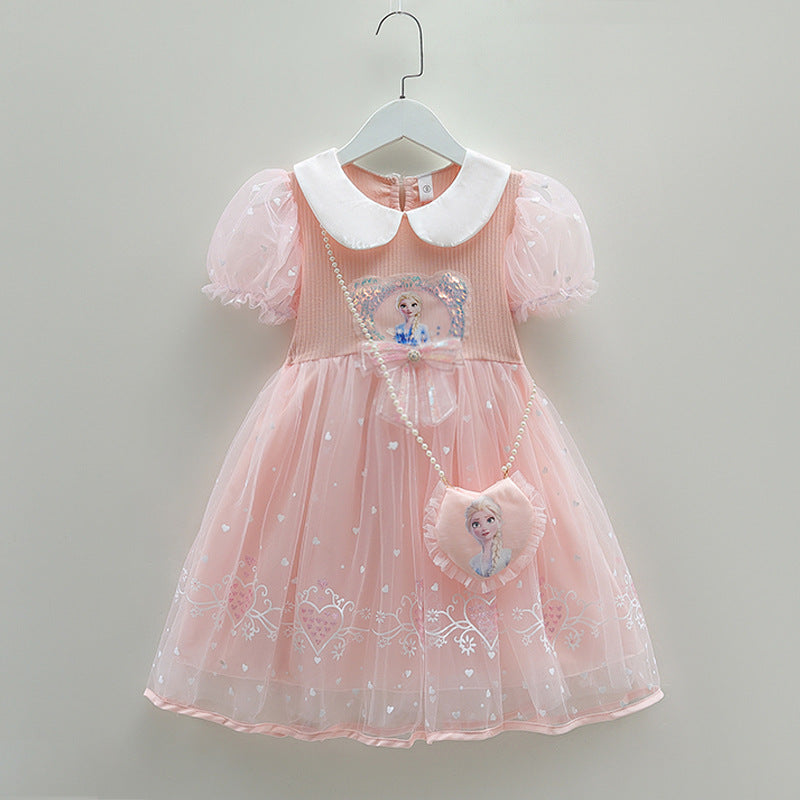 Girls tie-dye long princess beach dress with ink painting effect for summer