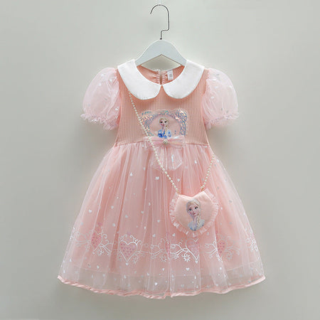 Girls tie-dye long princess beach dress with ink painting effect for summer