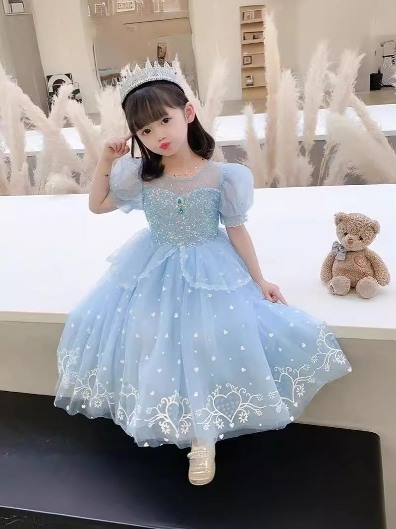 Blue girls princess summer dress for casual and seasonal wear