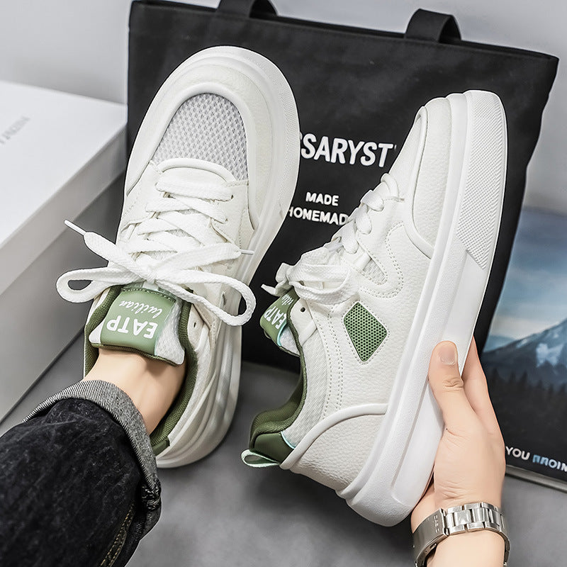 Men’s Korean Style Mesh Thick-Soled White Sneakers