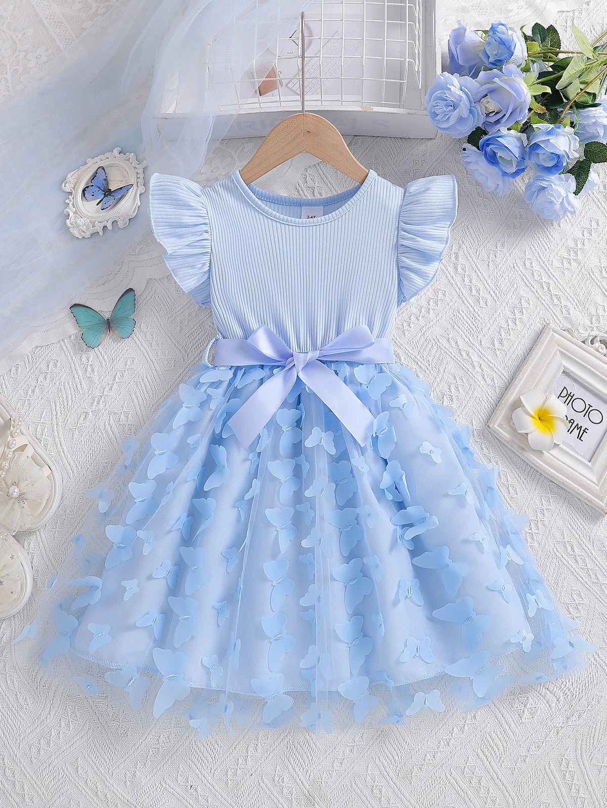 Girls tie-dye long princess beach dress with ink painting effect for summer