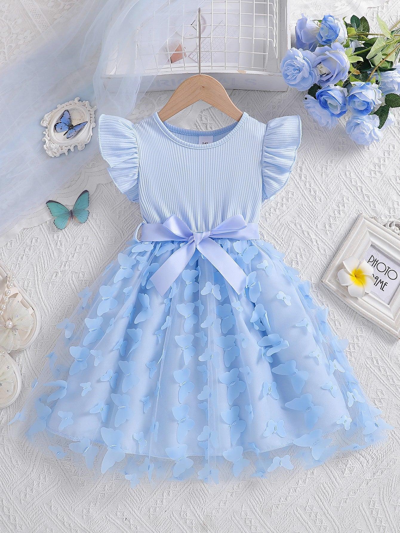 Girls tie-dye long princess beach dress with ink painting effect for summer