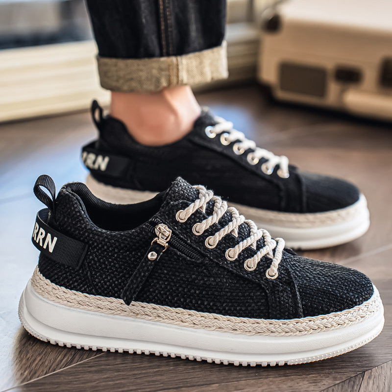 Men’s Korean Style Straw Low-Top Breathable Sneakers