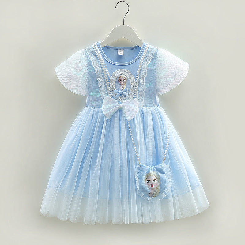 Pink girls Korean-style princess summer dress for casual and seasonal wear
