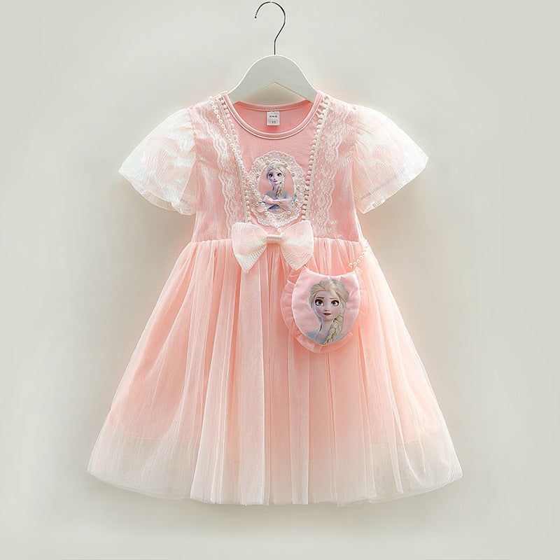 Girls Elsa Princess Short Sleeve Summer Dress Korean Style