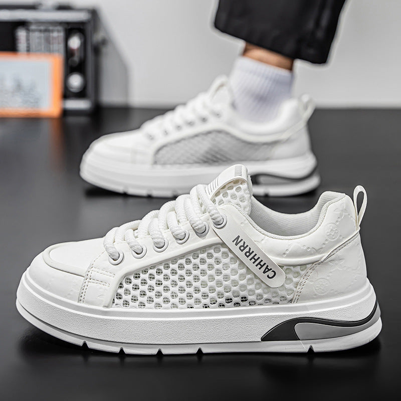 Men’s Mesh Breathable Thick-Soled White Casual Sneakers