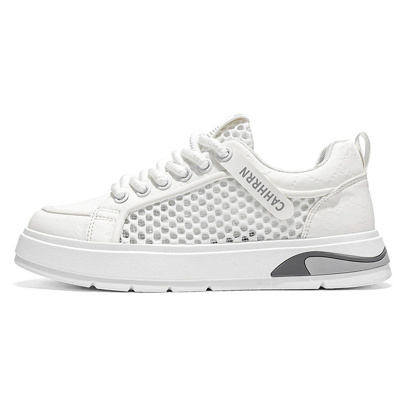 Men’s Mesh Breathable Thick-Soled White Casual Sneakers