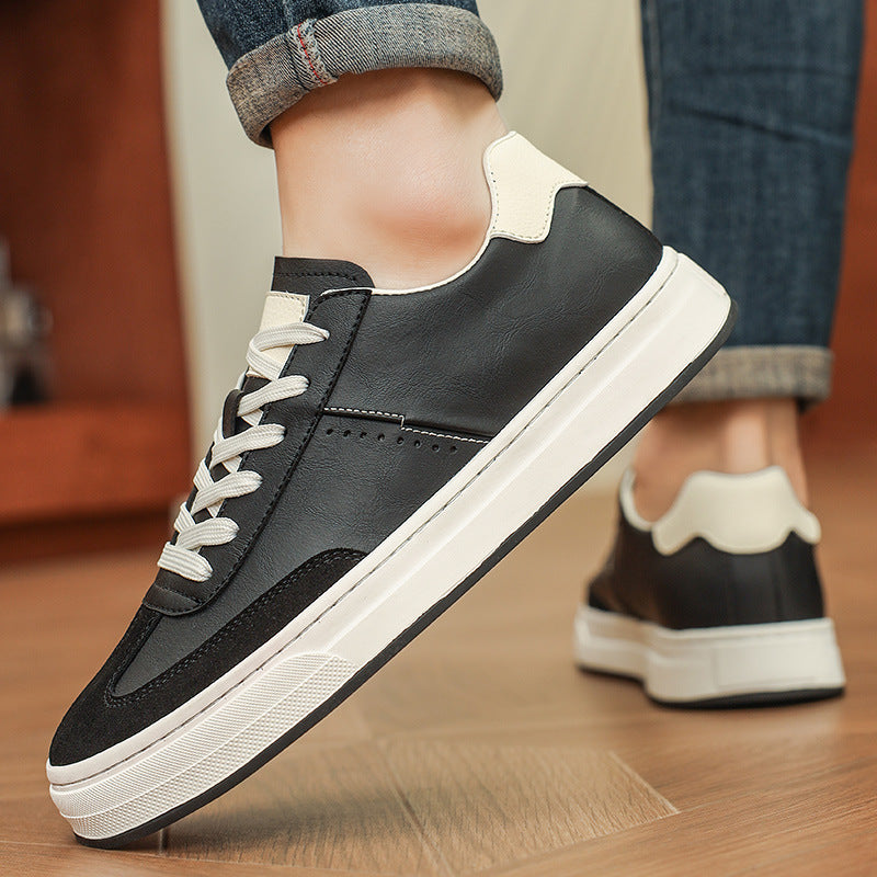 Men’s Korean Style Black Leather Thick-Soled Sneakers