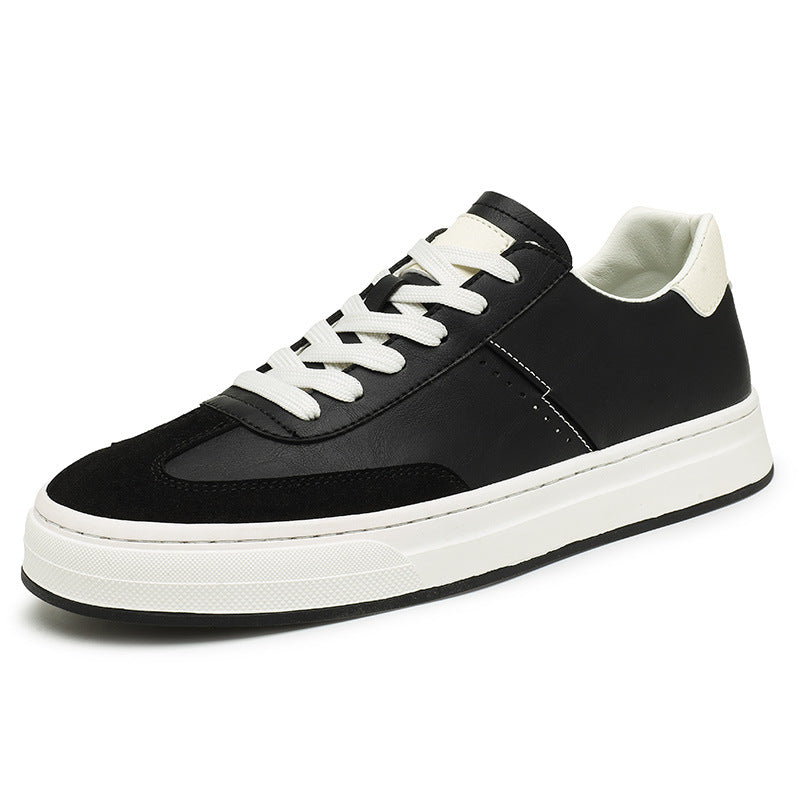 Men’s Korean Style Black Leather Thick-Soled Sneakers