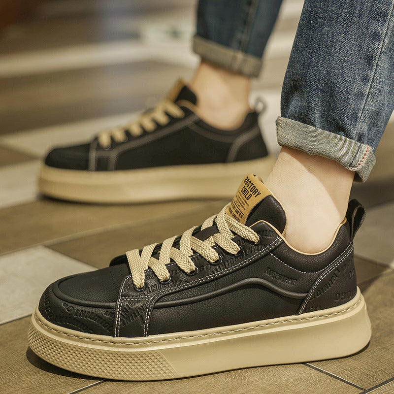Men’s Korean Style Leather Thick-Soled Casual Sneakers