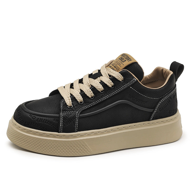Men’s Korean Style Leather Thick-Soled Casual Sneakers