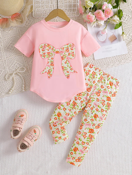 Pink girls two-piece summer outfit set for casual everyday wear