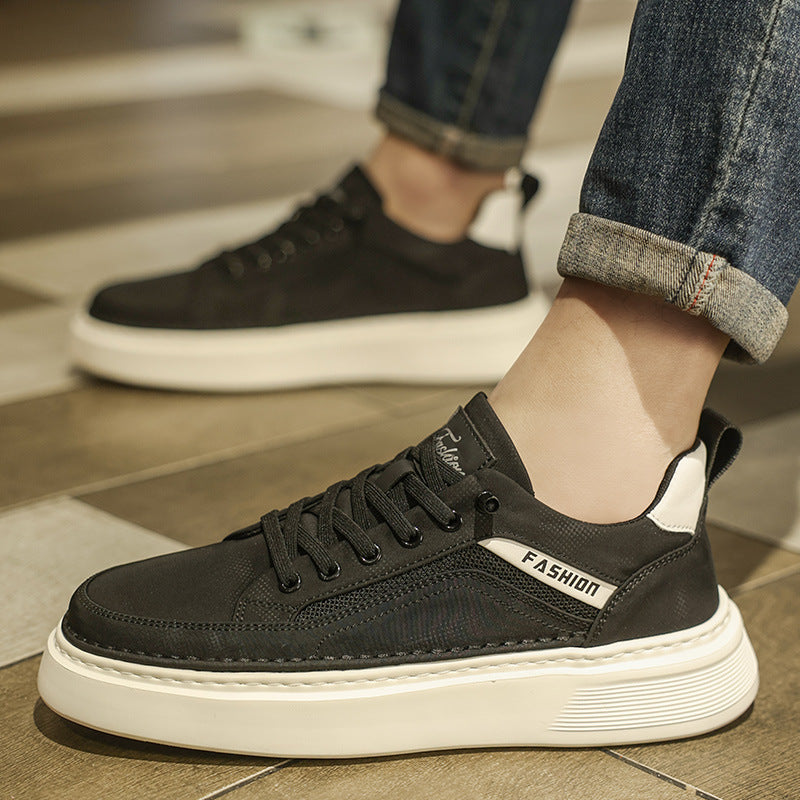 Men’s Korean Style Thick-Soled Black Casual Sneakers