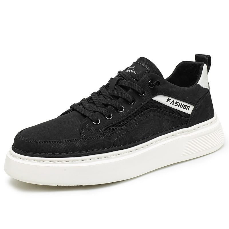 Men’s Korean Style Thick-Soled Black Casual Sneakers