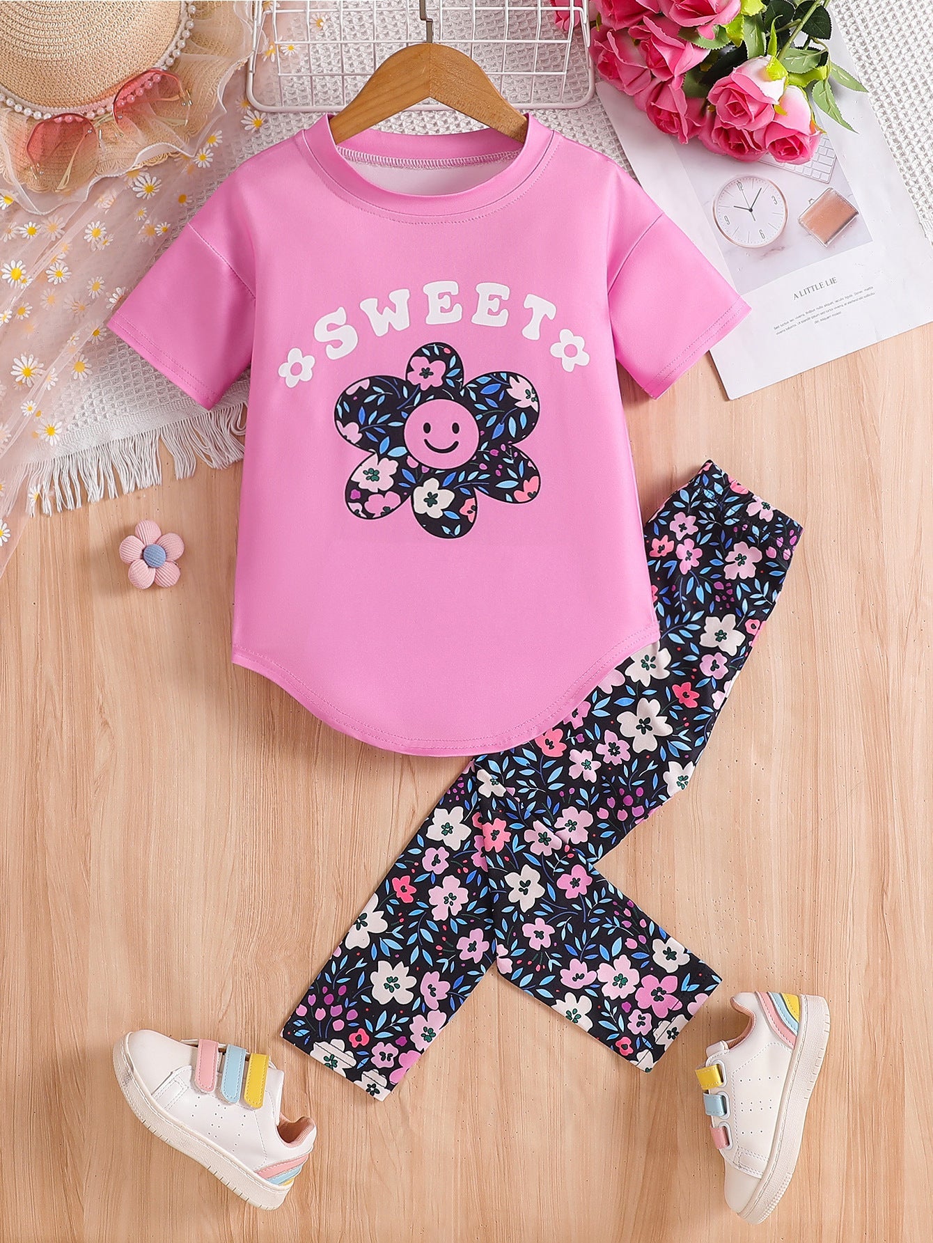 girls two-piece summer outfit set for casual everyday wear