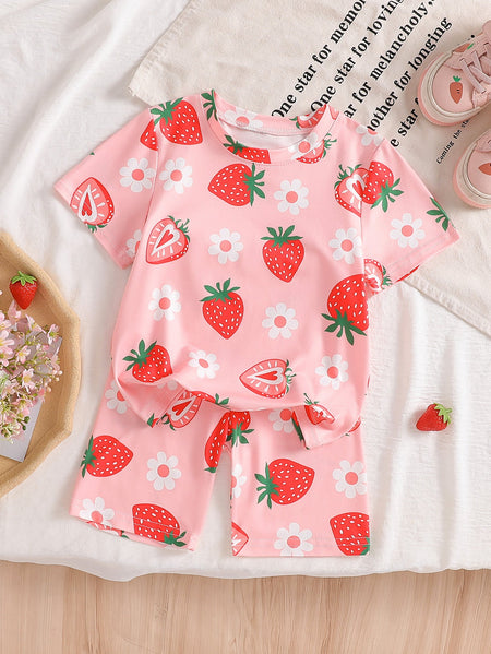 Peach girls two-piece summer outfit set for casual everyday wear