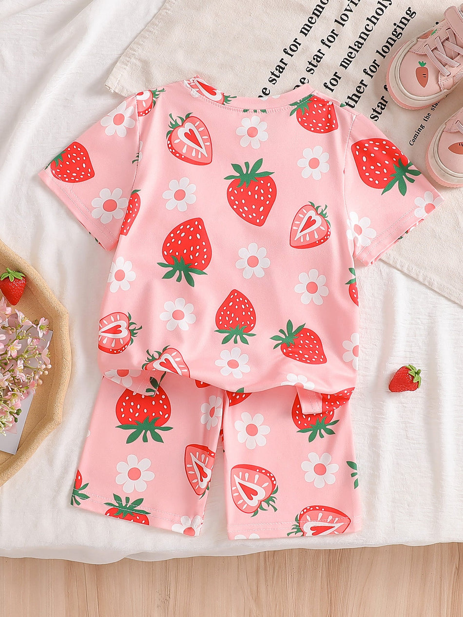 Girls Summer Cartoon Pajama Set Short Sleeve Home Wear Kids Set