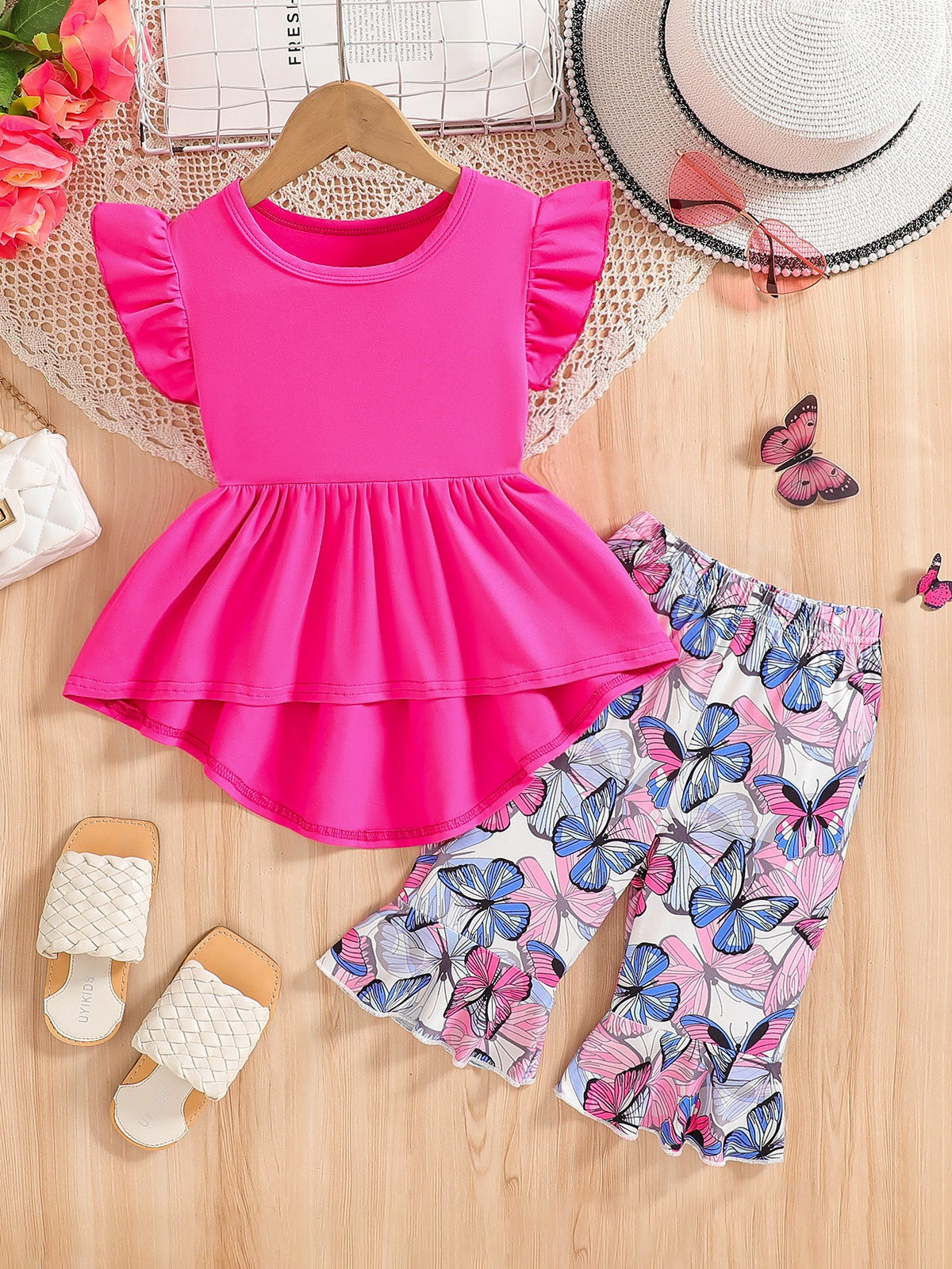 Purple girls two-piece summer outfit set for casual everyday wear