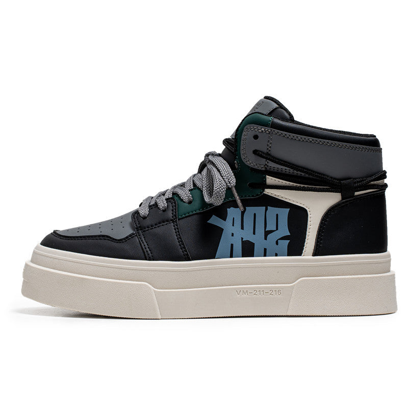 Men’s High-Top Thick-Soled White Skate Casual Sneakers