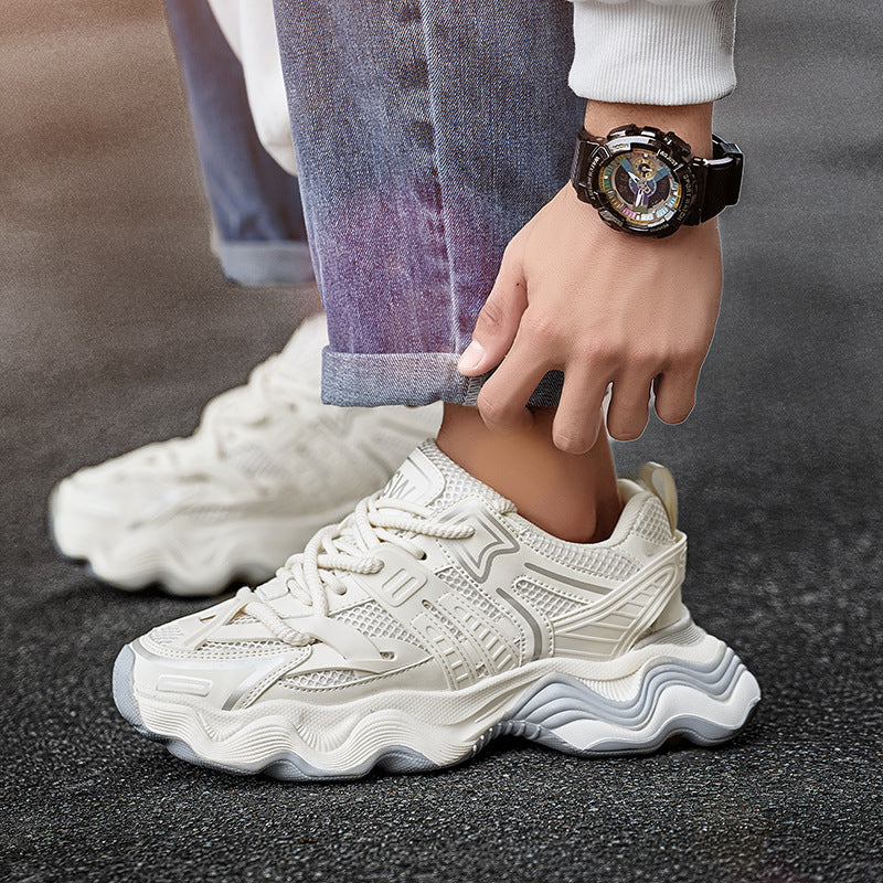 Men’s Korean Style Leather Thick-Soled Dad Sneakers