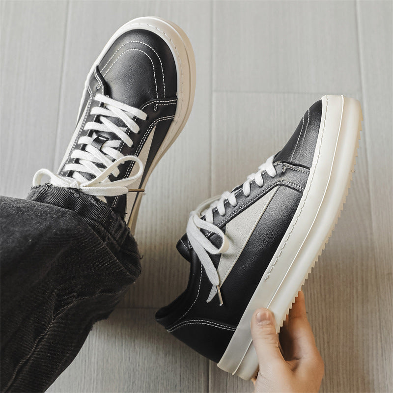Men’s Leather Low-Top Solid Color Casual Sneakers
