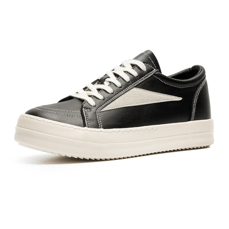 Men’s Leather Low-Top Solid Color Casual Sneakers